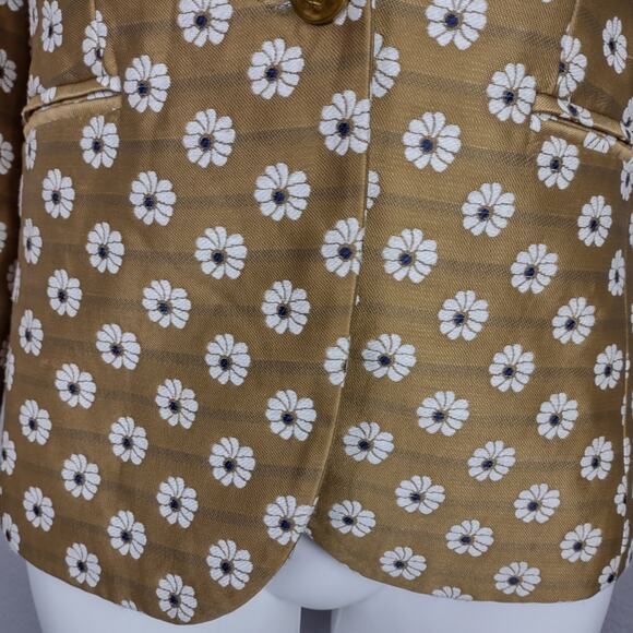 J. Crew Campbell Scattered Daisy Gold Floral Print Jacquard Gold Button Blazer 0 - Picture 15 of 16